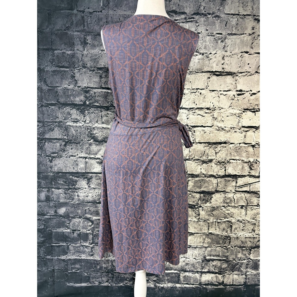 Toad&Co Wrap Dress Womens L Blue Geometric Sleeveless V Neck Knee Length - Picture 4 of 13